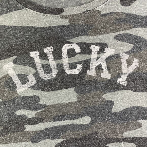 Lucky Brand Shirt Womens Extra Large Gray Black Camouflage Camo Tee Military - Picture 3 of 8